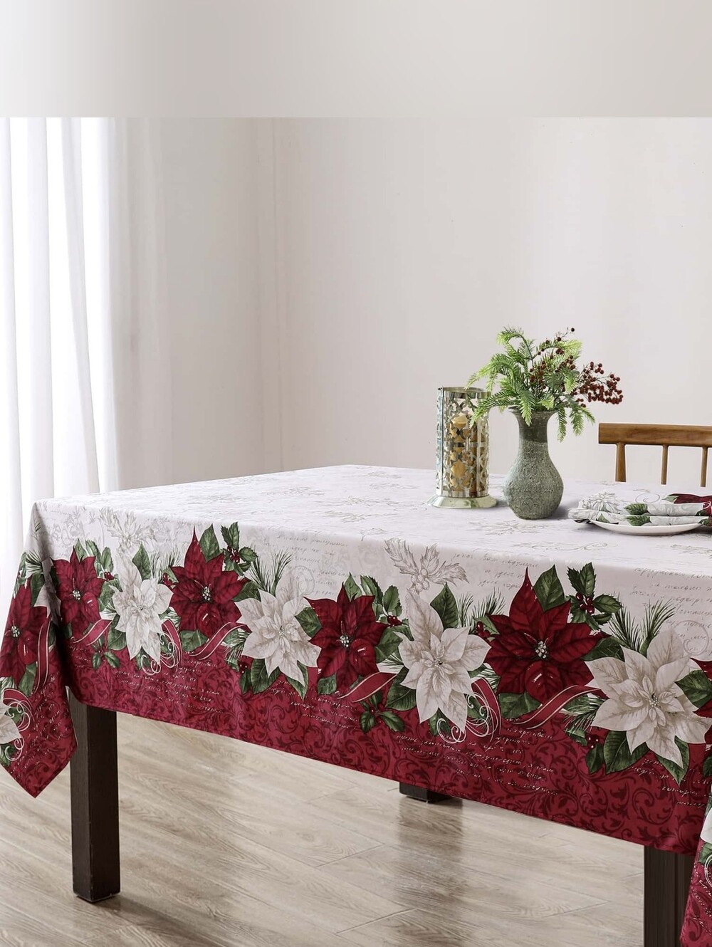 Elrene Home Poinsettia Bloom Rectangle Tablecloth Red, 60 X 84